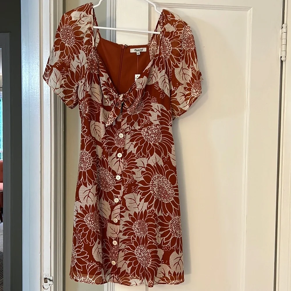 New Madewell Silk Tie-Front Mini Dress in Sunflower Season - Size 2 - Picture 7 of 8